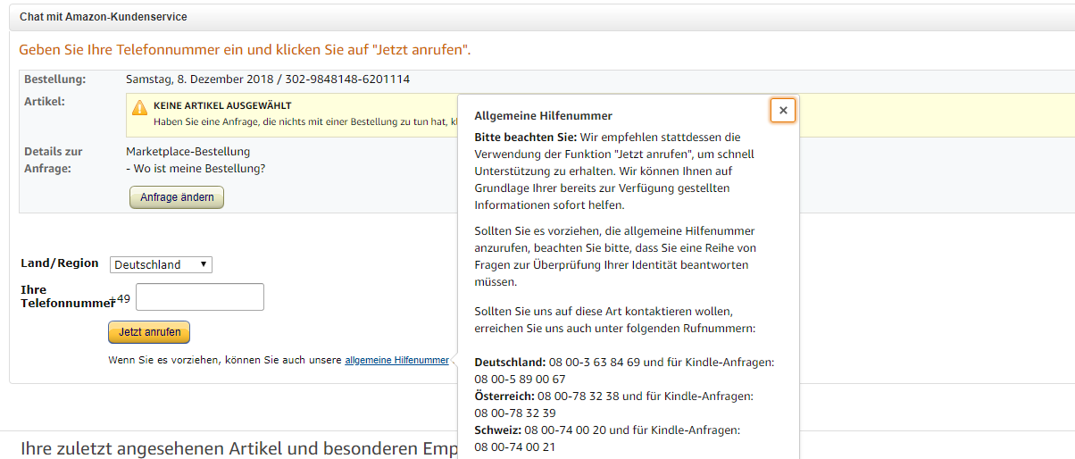 Die Kundenhotline musst du wirklich gut suchen, bevor du Amazon anrufen kannst.