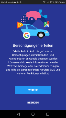 Um alle Funktionen von Android Auto nutzen zu können, müsst  ihr der App alle eingeforderten Berechtigungen gewähren.