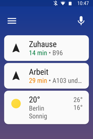 Ihr könnt Android Auto auch nutzen, wenn euer Auto kein Bildschirmradio hat. Dann dient die App als Navi-Ersatz. Wichtige Telefonfunktionen können in diesem Modus per Spracheingabe gesteuert werden.