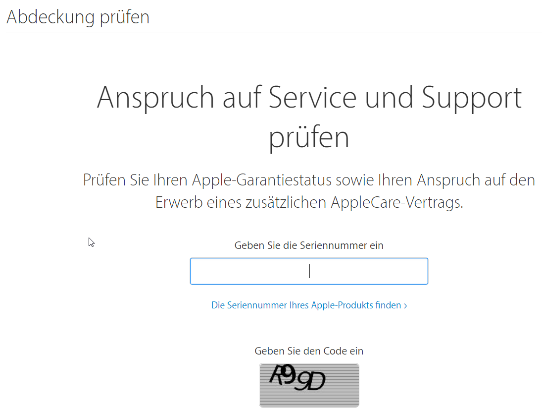 Über diese Apple-Webseite kannst du den Status deiner Apple-Garantie abfragen.