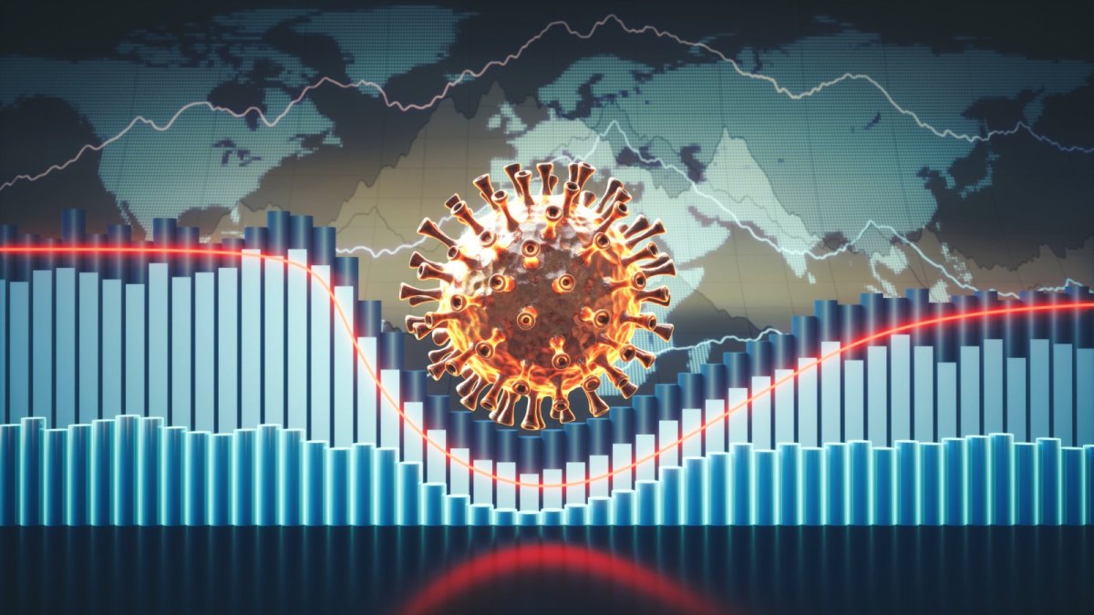 Coronavirus und Datenbalken.