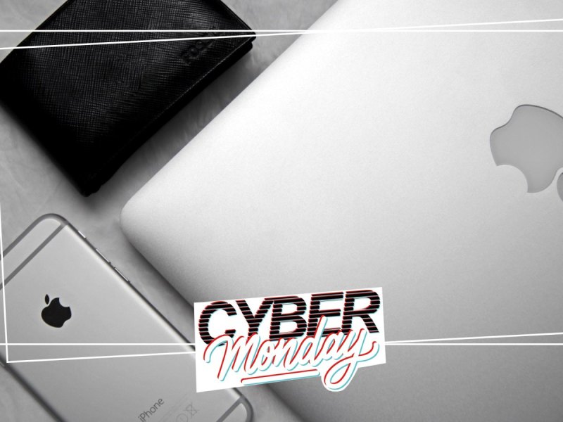 Apple-Produkte mit Cyber Monday-Logo