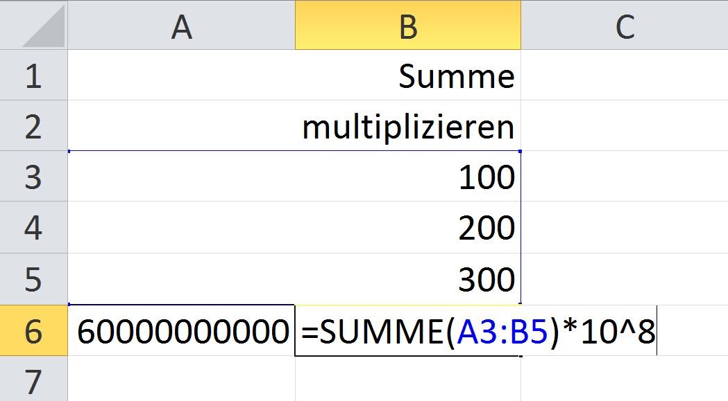 Die Spalte ist zu schmal für die große ausgeschriebene Zahl. Daher wird die Exponential-Darstellung zur Anzeige verwendet.