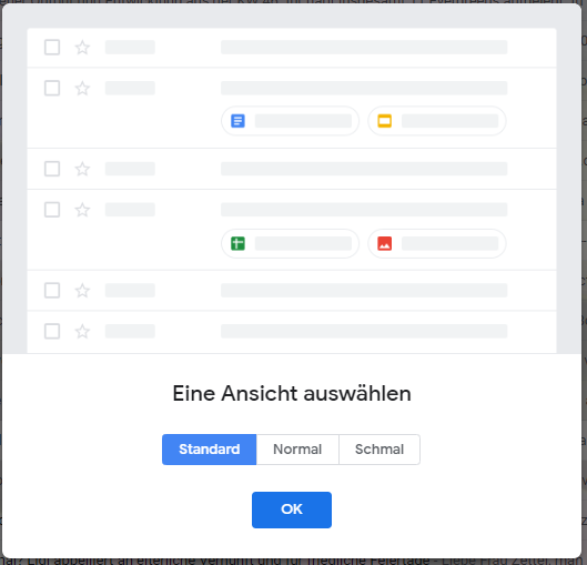 Gmail mit jetziger Standard-Ansicht.