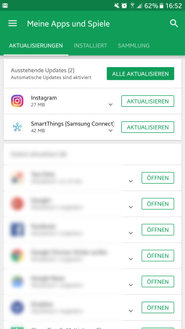 Tippt auf Aktualiseren, um das Instagram-Update herunterzuladen.