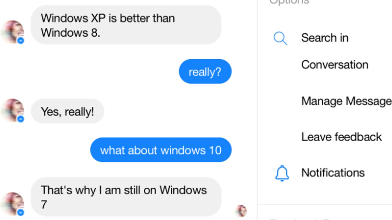 Chatbot Zo lässt sich über die aktuelle Version von Windows aus.