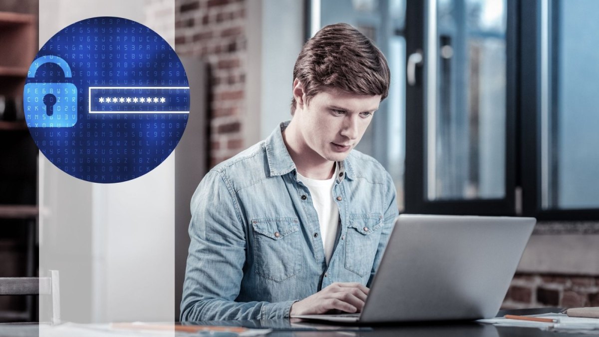 Passwort/Mann am Laptop