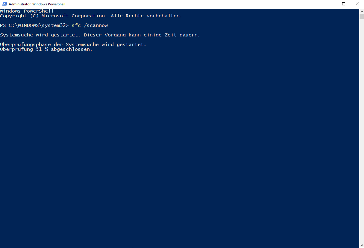 So müsste es auch bei dir aussehen, wenn PowerShell deine Systemdateien durchforstet.