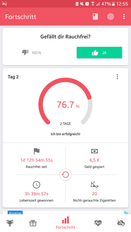 Gleich beim Öffnen der App siehst du deine Fortschritte.