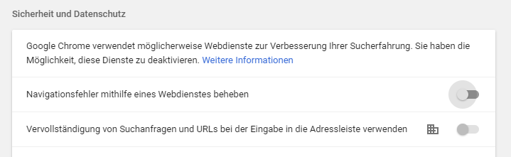 Über die Chrome-Einstellungen lässt sich die Vervollständigung von URLs problemlos ausschalten.