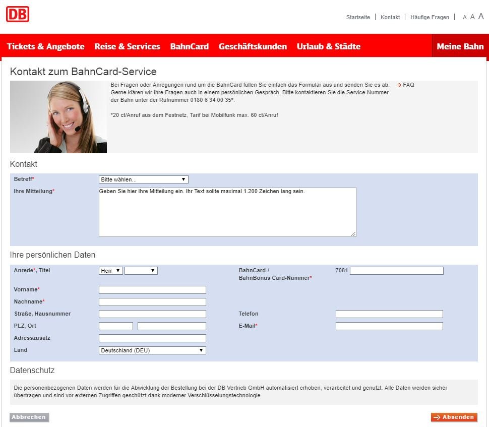So sieht das Formular aus, mit dem du deine BahnCard online kündigen kannst. So sieht das Formular aus, mit dem du deine BahnCard online kündigen kannst.