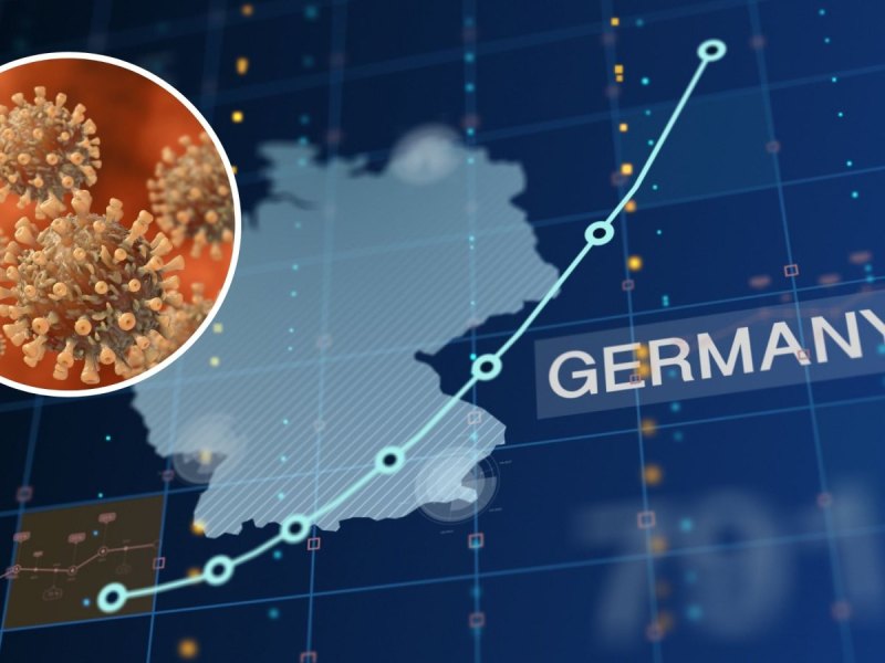 Deutschlandkarte mit dem Coronavirus.