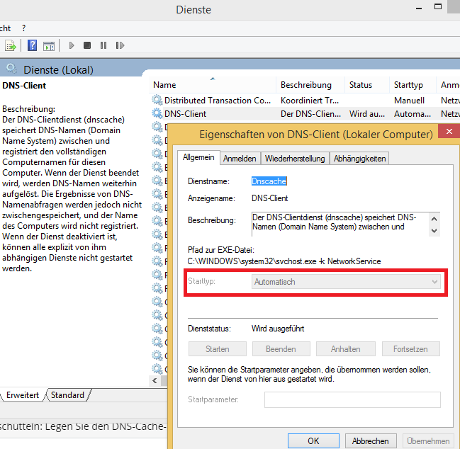 Ändert den Starttyp auf "Deaktiviert", wenn ihr den DNS-Client abschalten möchtet.
