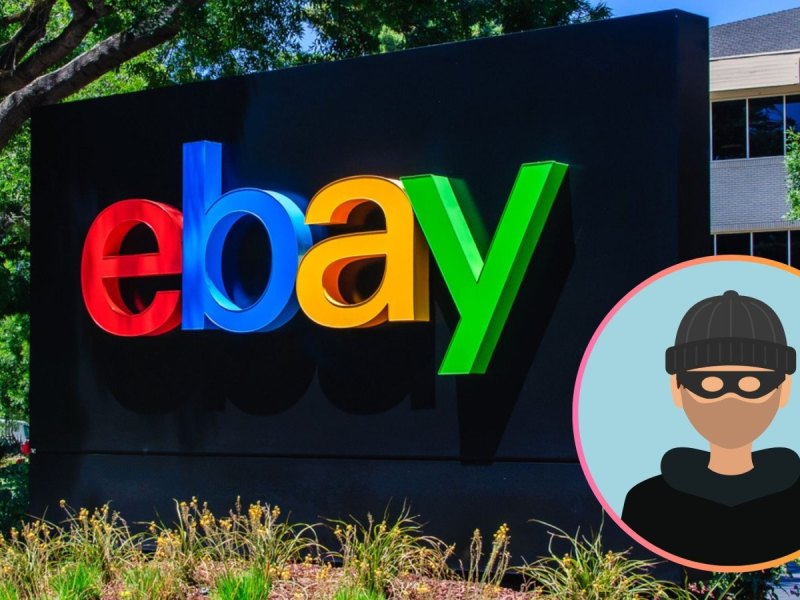 Ebay-Logo und ein Räuber