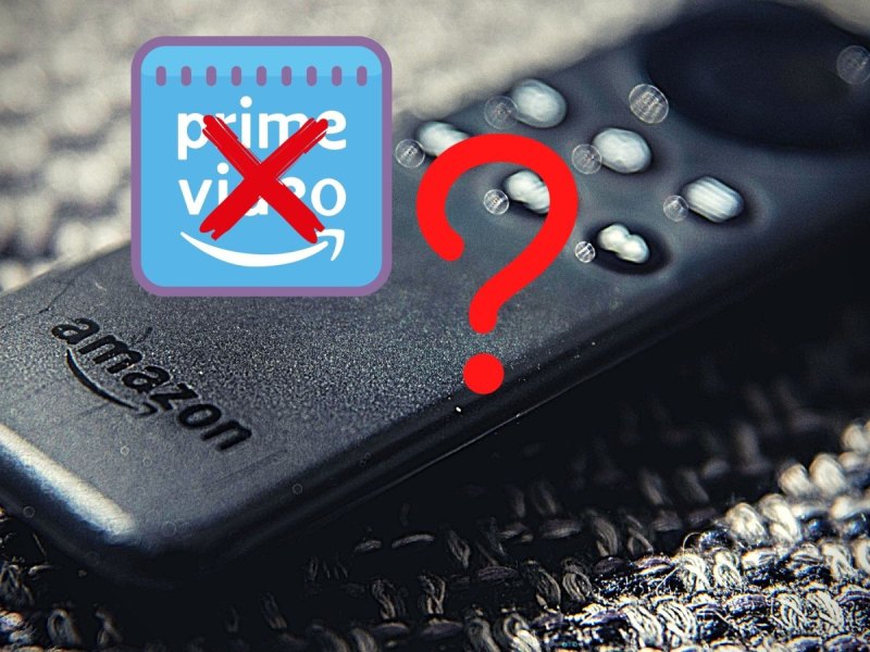 Fire TV Stick-Fernbedienung und das Prime-Video-Logo durchgestrichen.