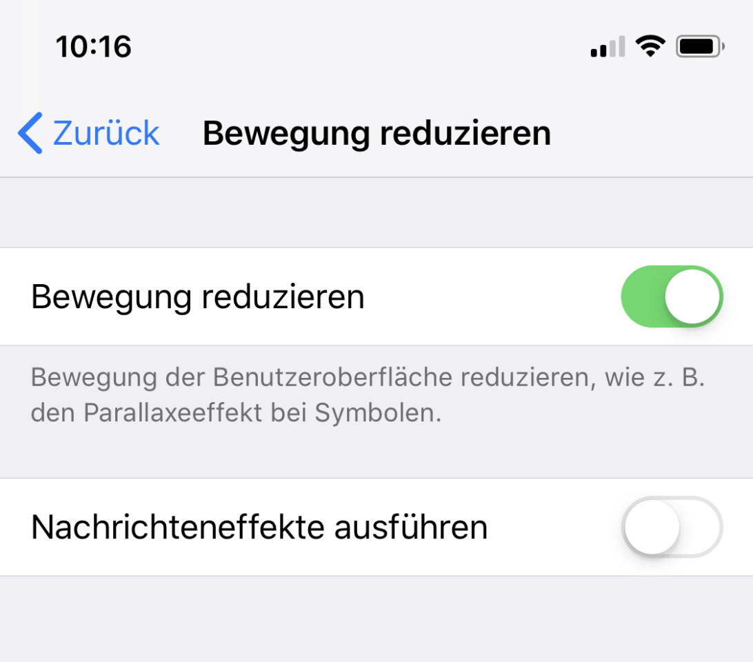 Aktiviert bei den Bedienungshilfen "Bewegung reduzieren", diese grafischen Effekte zerren nur an eurem iPhone-Akku.