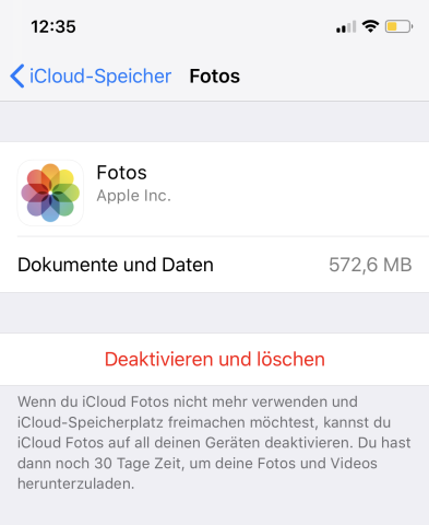 Auf dem iPhone müsst ihr in den Einstellungen unter "iCloud" > „Speicher verwalten“ die Daten einzeln Löschen.‘ title=’Auf dem iPhone müsst ihr in den Einstellungen unter „iCloud“ > „Speicher verwalten“ die Daten einzeln Löschen.’><figcaption><div class="inline-media__text">Auf dem iPhone müsst ihr in den Einstellungen unter „iCloud“ > „Speicher verwalten“ die Daten einzeln Löschen.</div>
	<div class="inline-media__credits">Foto: futurezone/Screenshot</div>
	</figcaption></figure></aside><p class="p_9">Zudem könnt ihr für einzelne Dienste und Apps die iCloud deaktivieren, sodass gar nicht erst Daten darin gespeichert werden.</p><h3 class="wp-block-heading">iCloud-Account endgültig löschen – geht das?</h3><p class="p_10">Wenn ihr euren iCloud-Account vollständig löschen möchtet, müsst ihr zwangsläufig die Apple-ID damit löschen. Dank der neuen Datenschutzgrundverordnung 2018 könnt ihr diesen Vorgang auf der <a href="https://privacy.apple.com/" target="_blank" rel="noopener">Apple-Website</a> einfach beantragen.</p><div class="p_11"><ol><li>Meldet euch mit euren Zugangsdaten an.</li><li>Wählt unter dem Punkt „Deine Daten verwalten“ die Option „Deinen Account löschen“ aus.</li><li>Bestätigt mit „Beginnen“.</li><li>Danach müsst ihr noch den Grund zur Löschung eurer Apple-ID angeben.</li><li>Bestätigt die Einverständniserklärung und klickt auf „Weiter“.</li><li>Sucht euch daraufhin aus, in welcher Form ihr Neuigkeiten zum Status der Apple-ID erhalten möchtet.</li><li>Im nächsten Schritt bekommt ihr einen Zugangscode, mit dem ihr das Löschen eurer Apple-ID und damit des iCloud-Accounts bestätigt.</li><li>Abschließend klickt ihr ein letztes Mal auf „Account löschen“.</li><li>Bis zu sieben Werktage kann das Löschen eurer Apple-ID dauern.</li></ol></div><aside class="inline-block inline-block--wide"><figure class="wp-block-image media image"><img src="https://stage.futurezone.de/wp-content/uploads/sites/11/2021/09/apple-id-loeschen.png" alt="Nur durch das Löschen der Apple-ID könnt ihr auch den iCloud-Account komplett löschen." title="Nur durch das Löschen der Apple-ID könnt ihr auch den iCloud-Account komplett löschen."><figcaption><div class="inline-media__text">Nur durch das Löschen der Apple-ID könnt ihr auch den iCloud-Account komplett löschen.</div>
	<div class="inline-media__credits">Foto: futurezone/Screenshot</div>
	</figcaption></figure></aside><p class="p_13">Mit diesem Prozess löscht ihr sämtliche Daten der Apple-ID, damit auch die der iCloud, endgültig und unwiderruflich. Zudem verliert ihr dadurch den Zugang zu allen Apple-Diensten, wie „iPhone finden“ und dem App Store. Überlegt es euch also gut, ob ihr diesen Schritt wirklich wagen möchtet.</p><h3 class="wp-block-heading">Fazit: Daten ausmisten, statt iCloud-Account löschen</h3><p class="p_14">Auch wenn ihr mit Apples iCloud dem Unternehmen eure Daten preisgebt, ist das Löschen des iCloud-Accounts nicht die ideale Lösung. Es ist ratsamer, über die iCloud-Website bestimmte Fotos und Dateien auszumisten, die man nicht mehr braucht. Oder ihr deaktiviert bestimmte iCloud-Dienste, sodass diverse Daten gar nicht erst in die Cloud gespeichert werden.</p>