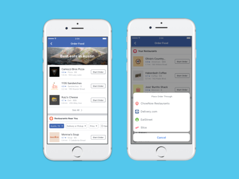 Facebook integriert in den USA eine Essensbestellungs-Funktion in seine App.