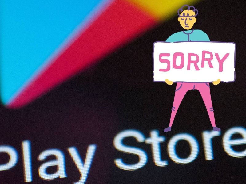 Play Store-Logo mit einem Sorry-Icon.