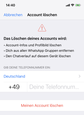 Seid euch absolut sicher, wenn ihr den WhatsApp-Account löschen möchtet. Eure Daten werden unwiderruflich entfernt.