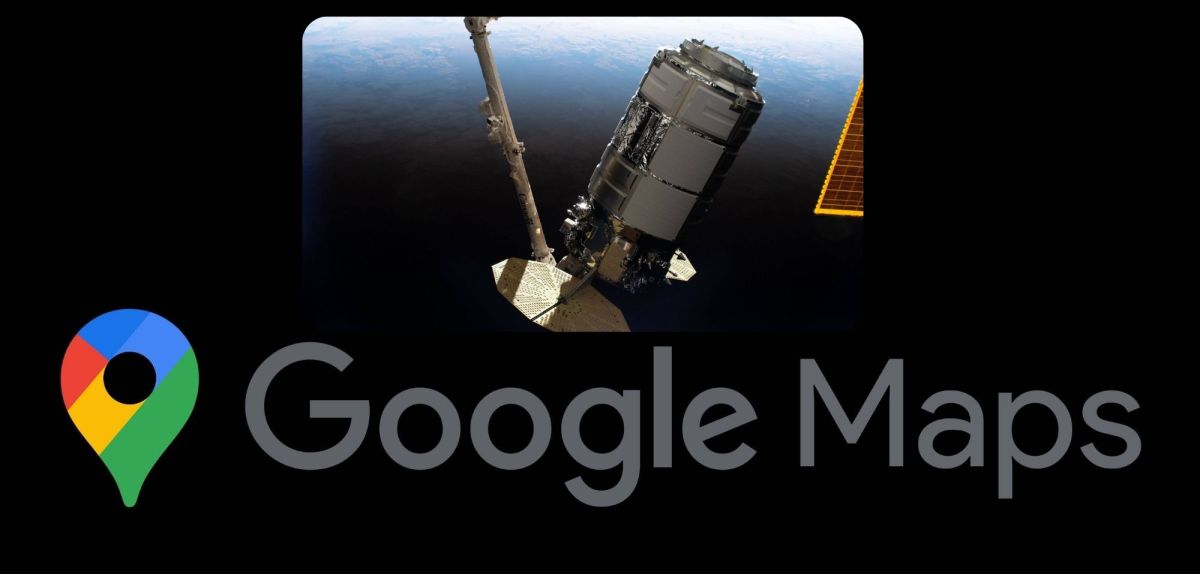 Google Maps-Logo und die ISS.