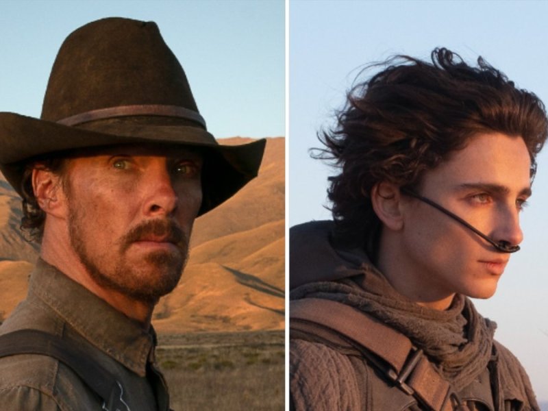 Vergangenheit trifft Zukunft: Benedict Cumberbatch in "The Power of the Dog" (li.) und Timothée Chalamet in "Dune".. © © 2019 Warner Bros. Entertainment Inc. / Netflix/Kirsty Griffin