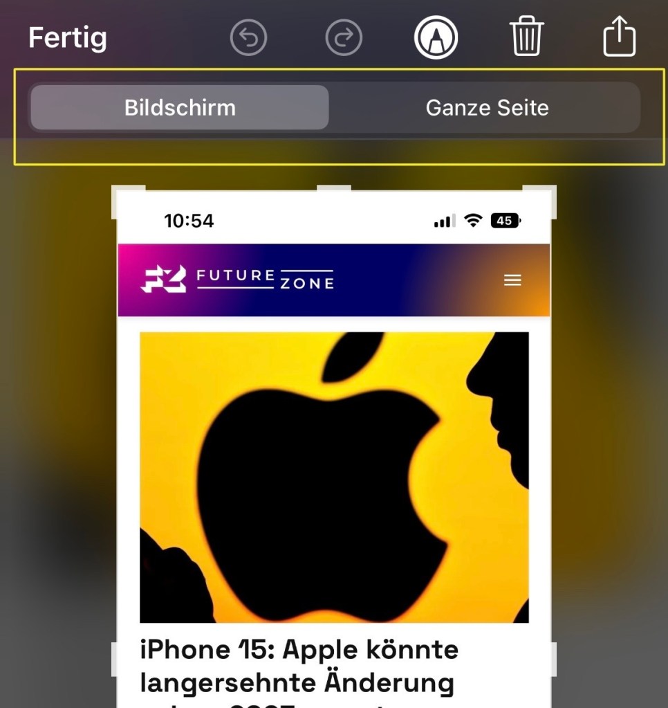 Ganze Seite fotografieren iPhone