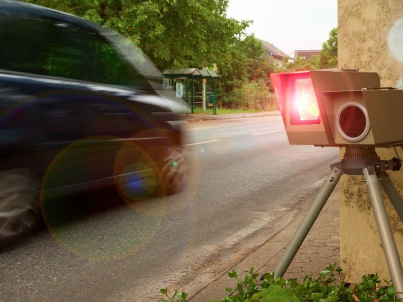 Auto fährt an einem Blitzer vorbei