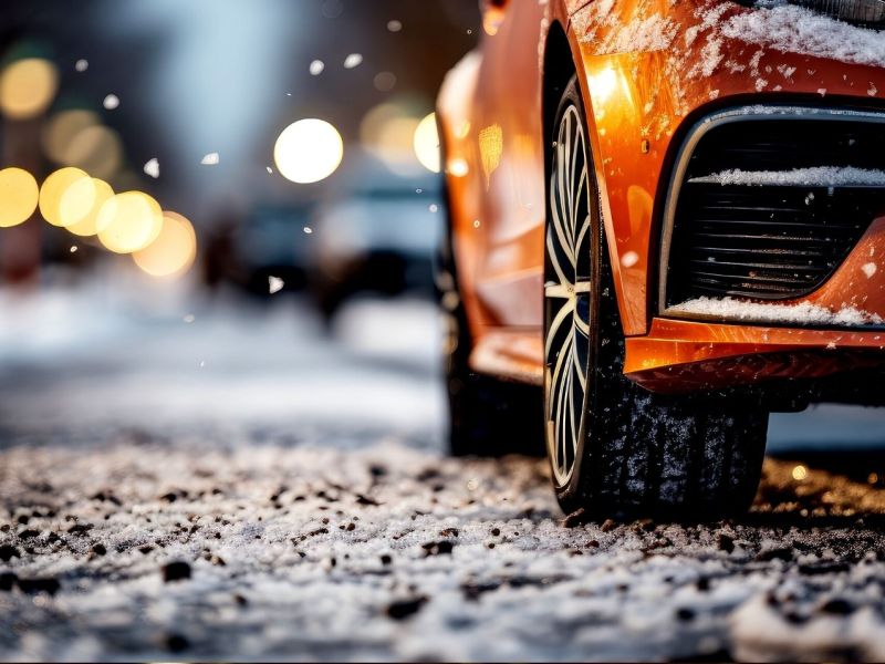 Auto auf einer verschneiten StraÃŸe.