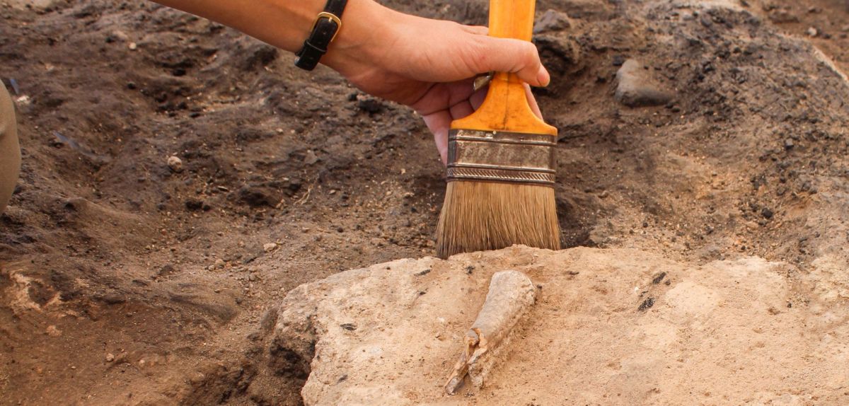 Person bei einer archÃ¤ologischen Ausgrabung.