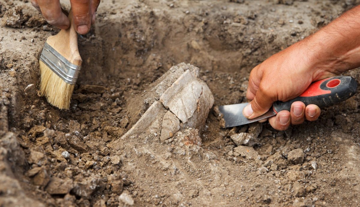 Eine archÃ¤ologische Ausgrabung mit Pinsel und Spachtel.