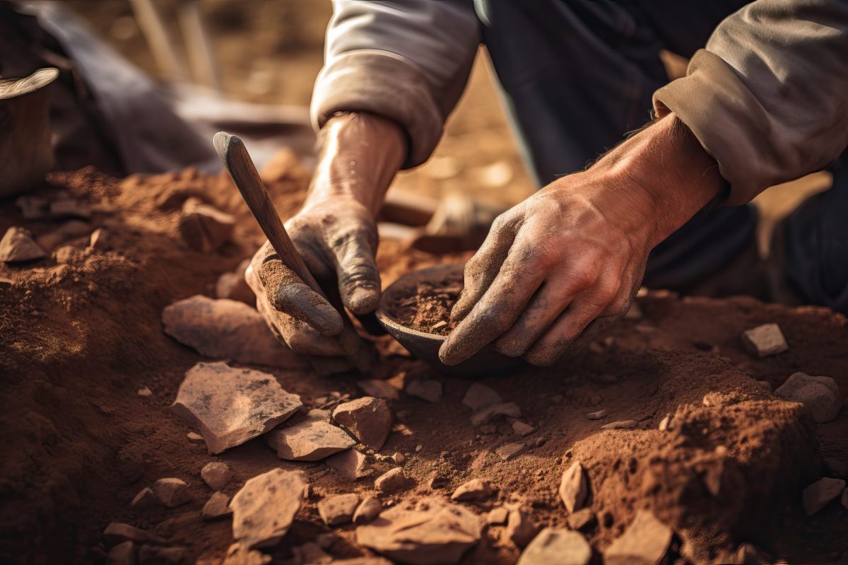 KI-Render eines Mannes, der eine archÃ¤ologische Ausgrabung vornimmt.