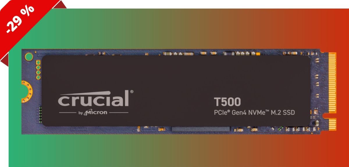 Crucial T500 vor einem grün-roten Farbverlauf