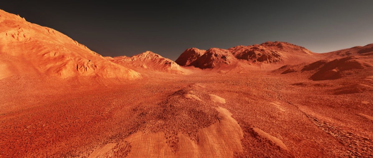 Marslandschaft vor dunklem Hintergund