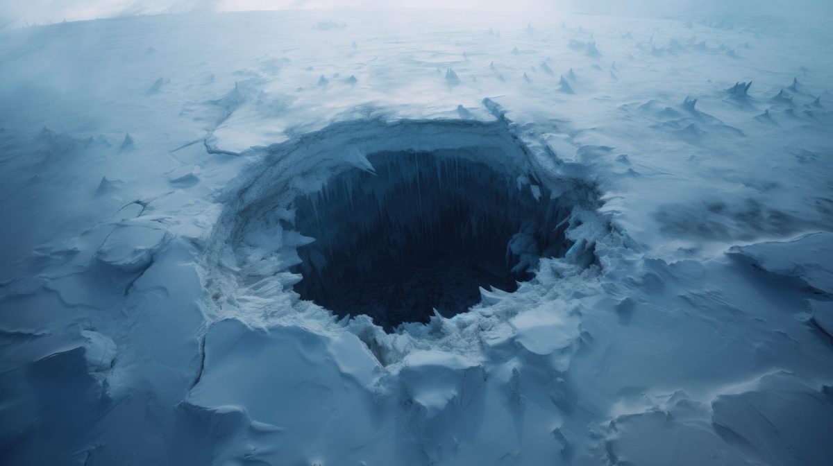 KI-generiertes Bild eines Lochs im Eis der Antarktis