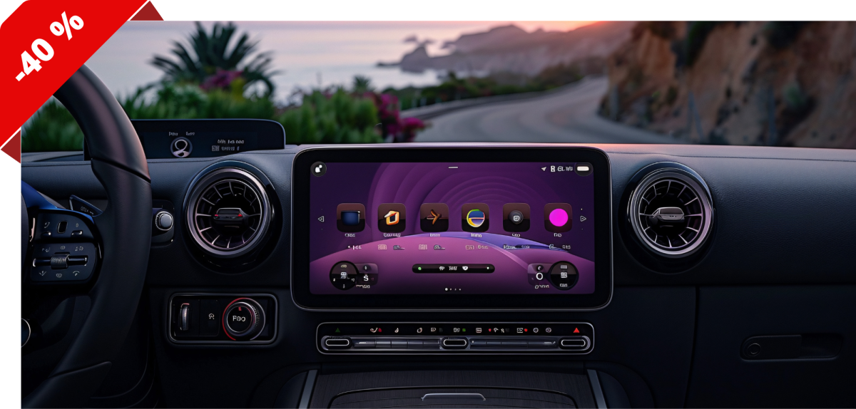 Android Auto-Display vor einem Sonnenuntergang