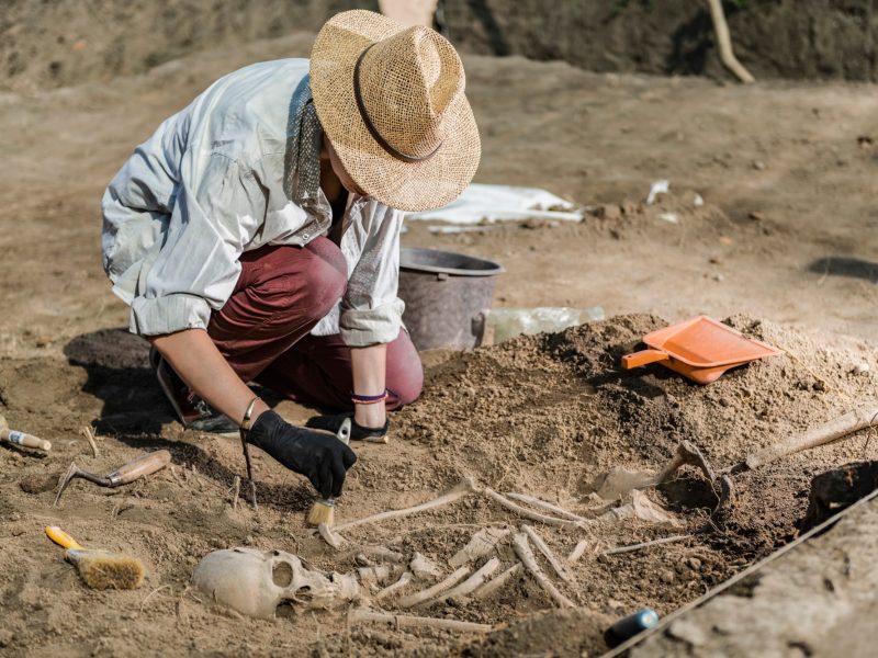 Forscherin arbeitet an einem archäologischen Fund.