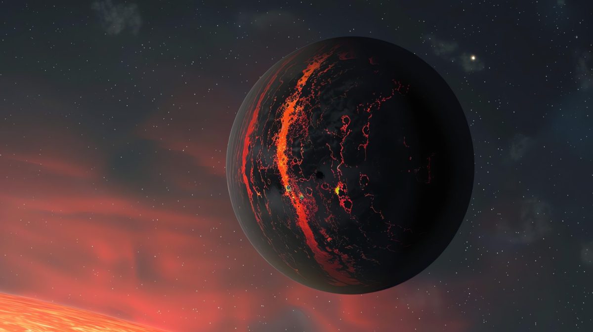 Ki-generiertes Bild eines Planeten, dessen Inneres von Magma durchzogen ist.