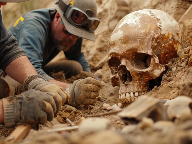 MÃ¤nner arbeiten an einem archÃ¤ologischen Fund.