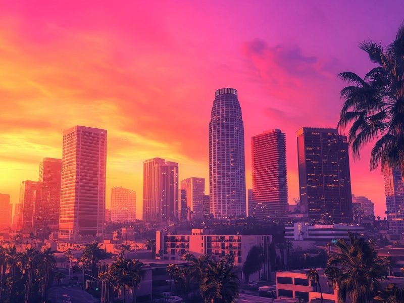 Eine Illustration der fiktiven Stadt Vice City aus dem Spiel 