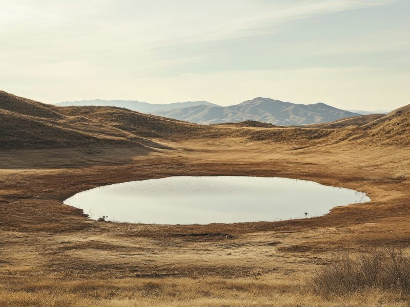 KI-generiertes Bild eines Sees in einer trockenen Landschaft.