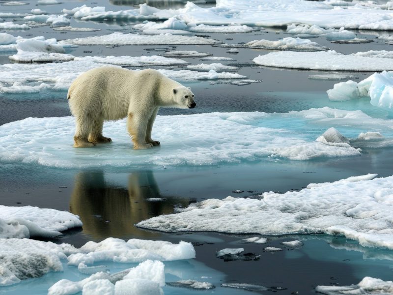 EisbÃ¤r steht auf einer Eisscholle im arktischen Ozean.