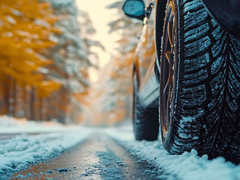 Auto fÃ¤hrt auf einer verschneiten StraÃŸe.