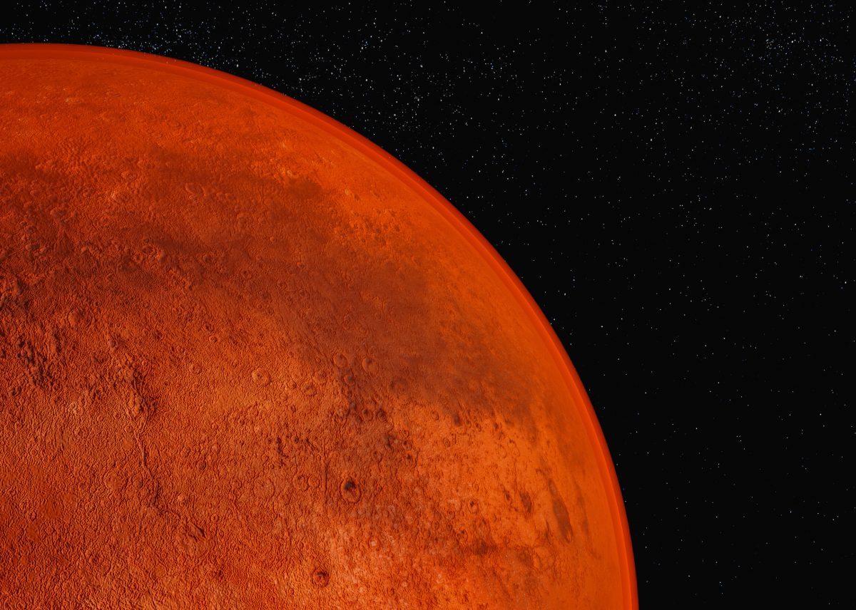 Oberfläche des Mars im Weltall.