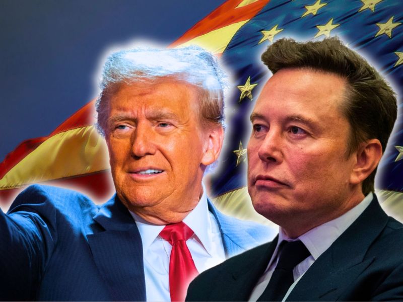 Donald Trump (l) und Elon Musk (r) vor einer US-Flagge