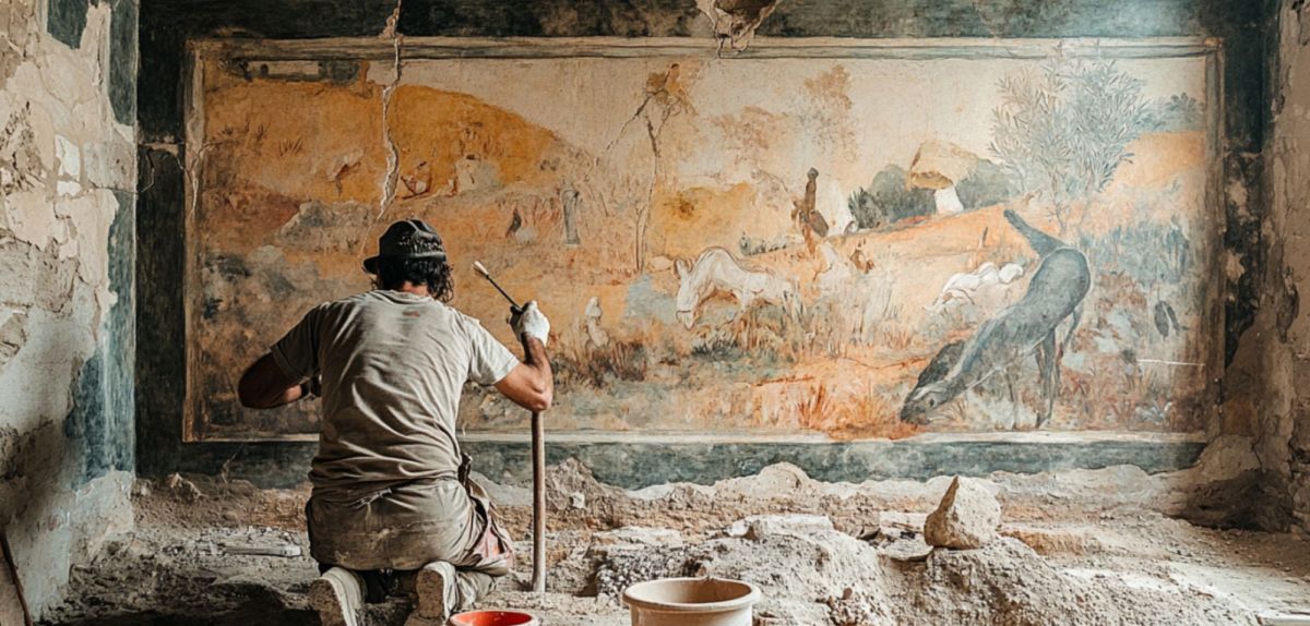 Gemälde als archäologischer Fund (KI-generiertes Bild).