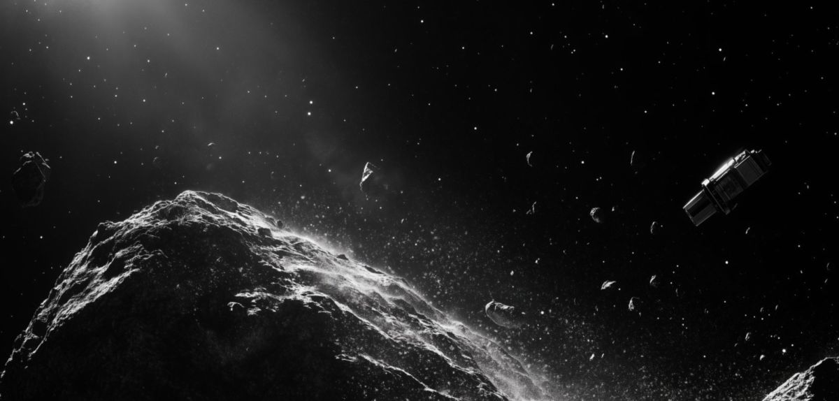 Sonde untersucht Asteroiden auf Hinweise von außerirdischem Leben (KI-generiertes Bild)