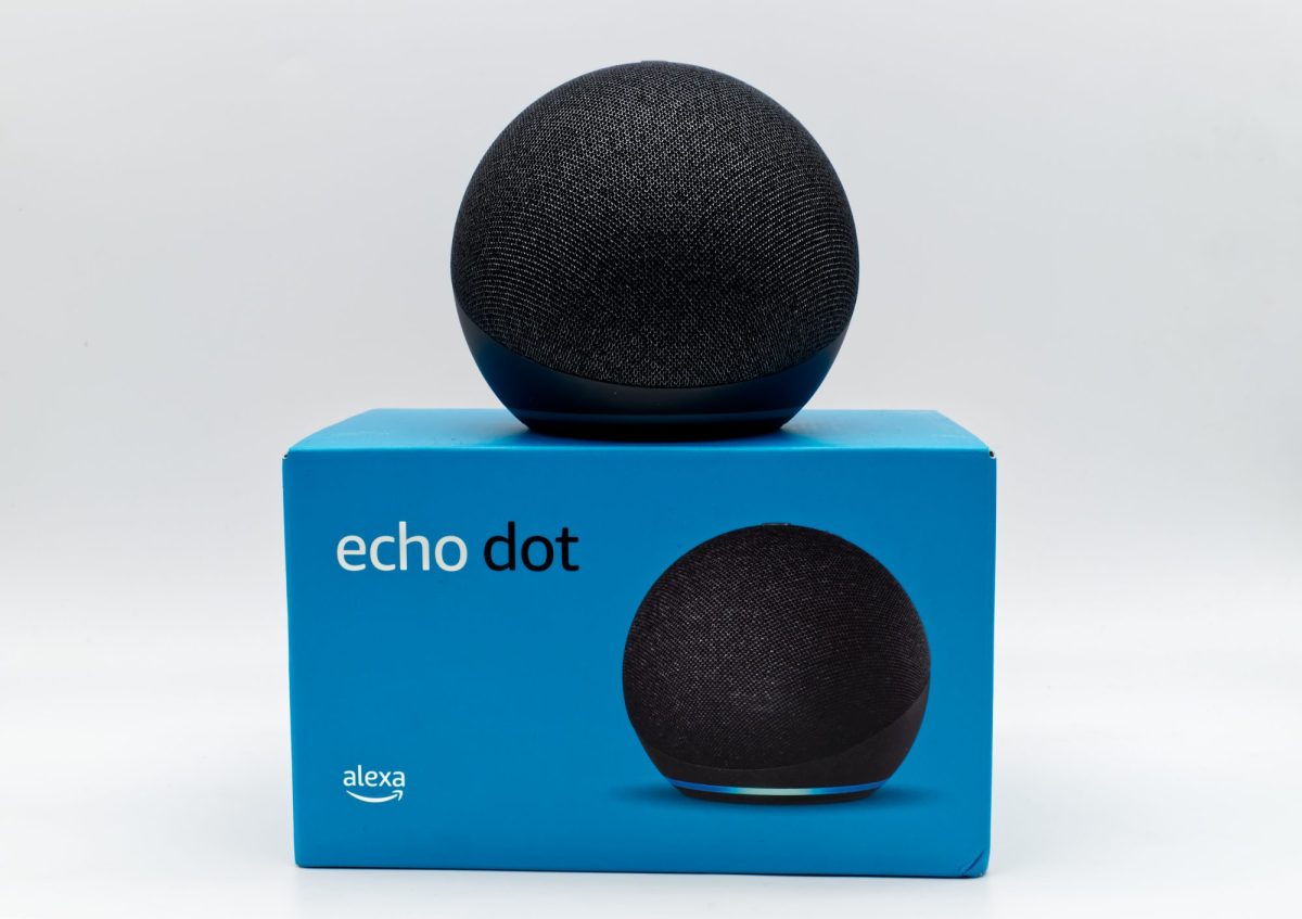 Amazon Echo Dot steht auf der entsprechenden Verpackung.