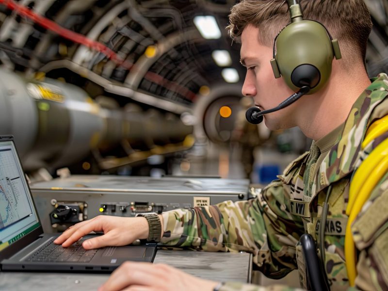 Bombe mit Operator in einem Flugzeugbauch (KI-generiertes Bild).