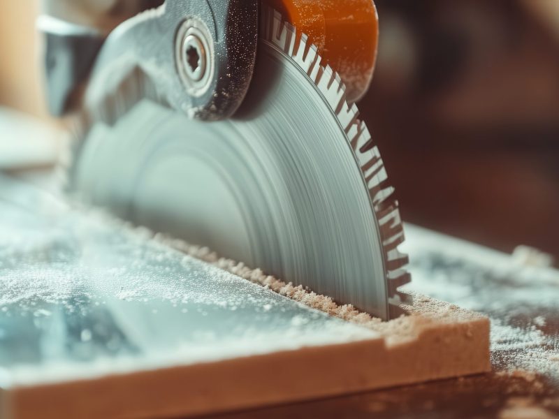 Handkreissäge schneidet durch Holz